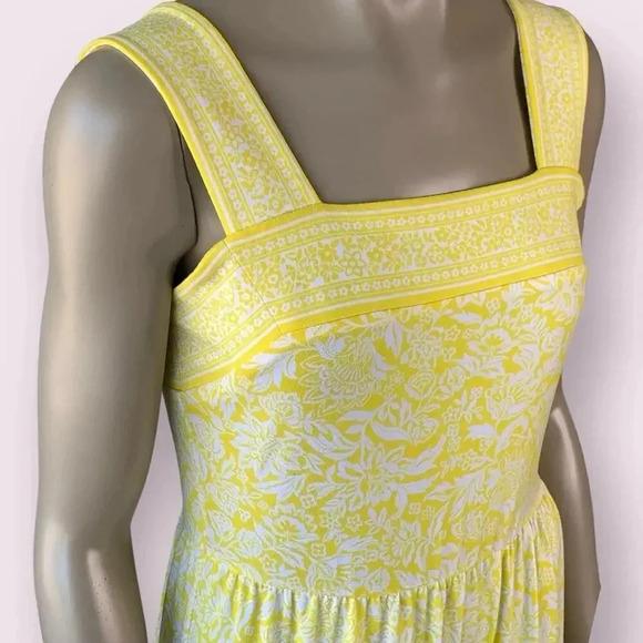 Michael Kors Sleeveless Floral Tiered Maxi Sundress Stretch Size S Yellow White - Picture 7 of 16